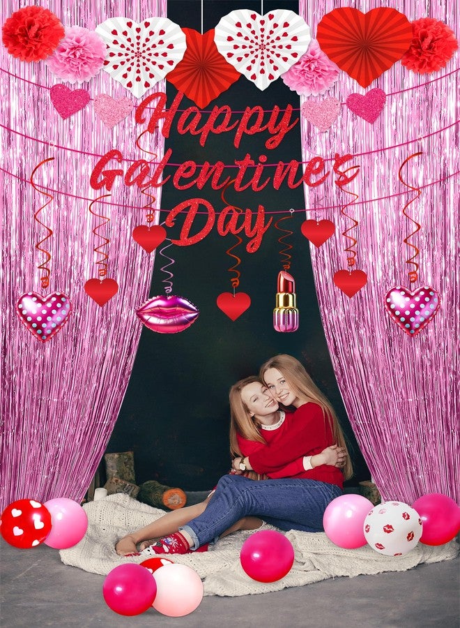Moon Boat Galentines Day Party Balloons Decorations: Happy Galentine's Decor Heart Banners Hanging Swirls Paper Fans Tinsel Curtain Pom Poms Balloon Garland Arch Kit Party Supplies for the Home - Image 5