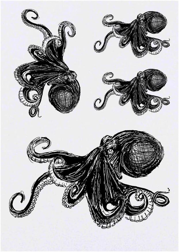 4 x Octopus Temporary Tattoos Water Resistant SkinSafe NonToxic Transfers Mixed Sizes TO00005361