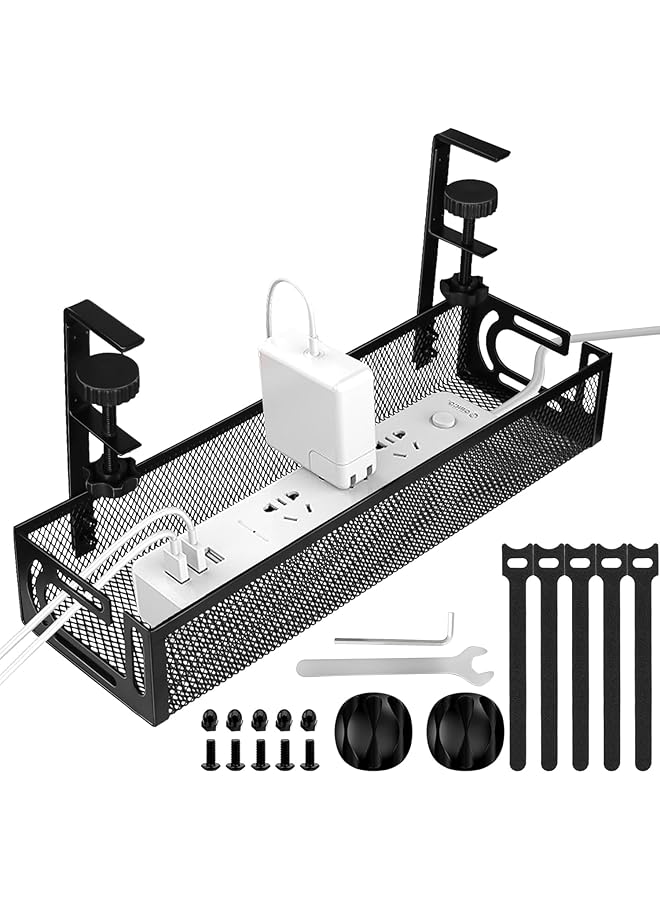 PROMASS Under Desk Cable Management Tray, Cable Management Under Desk No Drill, Cable Management Tray with Desk Clamp for Home Office Standing Desk Wire Management, Black - Image 1