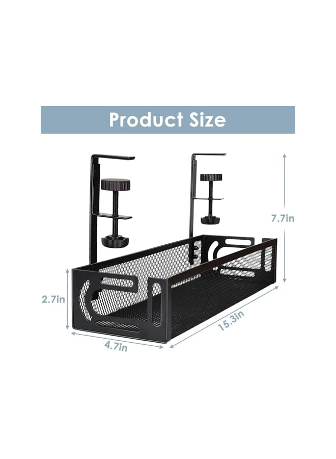 PROMASS Under Desk Cable Management Tray, Cable Management Under Desk No Drill, Cable Management Tray with Desk Clamp for Home Office Standing Desk Wire Management, Black - Image 3