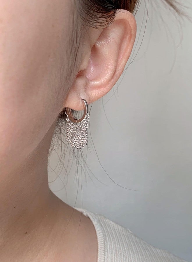 يس ليدي أقراط YESLADY متدلية بشرابة للنساء، أقراط حلقية صغيرة، أقراط فضية صغيرة، مجوهرات مميزة - Image 2