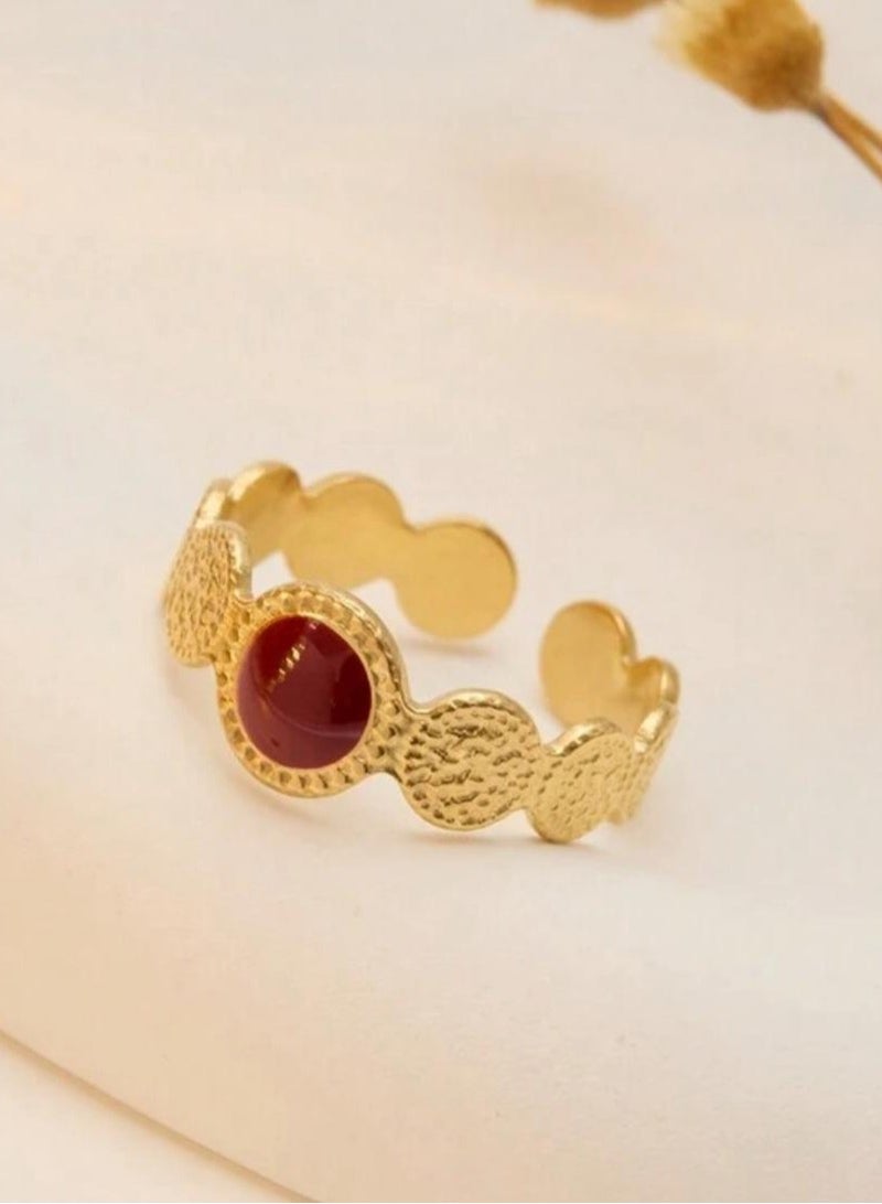 بلو لاين خاتم نسائي من الاستانلس ستيل مطلي باللون الذهبي بمقاس موحد - Image 3