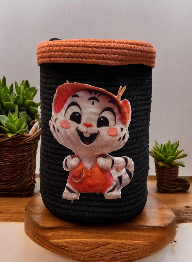DOLCE CASA Kids Lid Basket with Beautiful Characters - Rope Storage Basket for Baby Diaper, Stuffed Animal Storage Bin Rope Basket for Kids Toy - Baby Laundry Baskets with lid, Cutee - Image 3