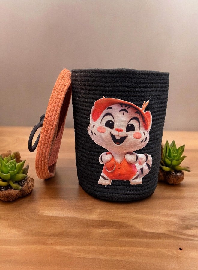 DOLCE CASA Kids Lid Basket with Beautiful Characters - Rope Storage Basket for Baby Diaper, Stuffed Animal Storage Bin Rope Basket for Kids Toy - Baby Laundry Baskets with lid, Cutee - Image 5