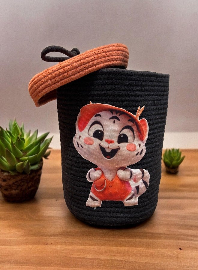 DOLCE CASA Kids Lid Basket with Beautiful Characters - Rope Storage Basket for Baby Diaper, Stuffed Animal Storage Bin Rope Basket for Kids Toy - Baby Laundry Baskets with lid, Cutee - Image 1