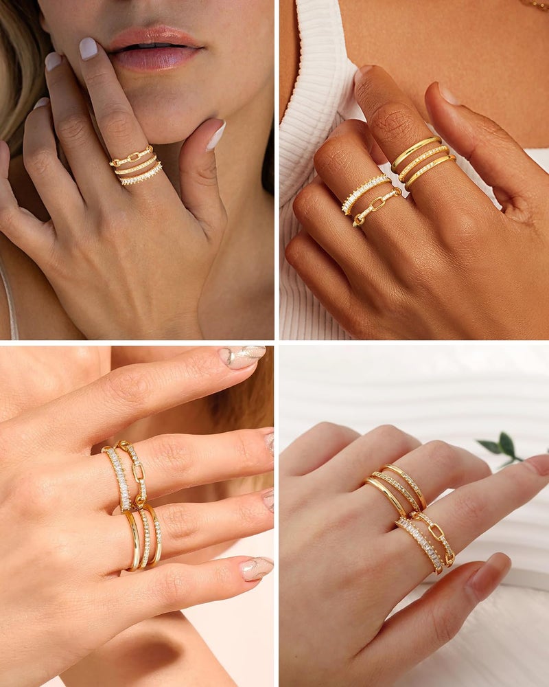 Honsny Stackable Gold Rings for Women Set Dainty 18K Gold Plated Cubic Zirconia Thumb Rings Thin Eternity Engagement Rings - Image 4