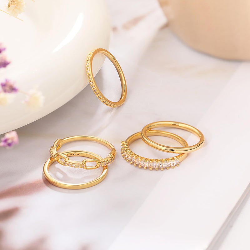 Honsny Stackable Gold Rings for Women Set Dainty 18K Gold Plated Cubic Zirconia Thumb Rings Thin Eternity Engagement Rings - Image 5