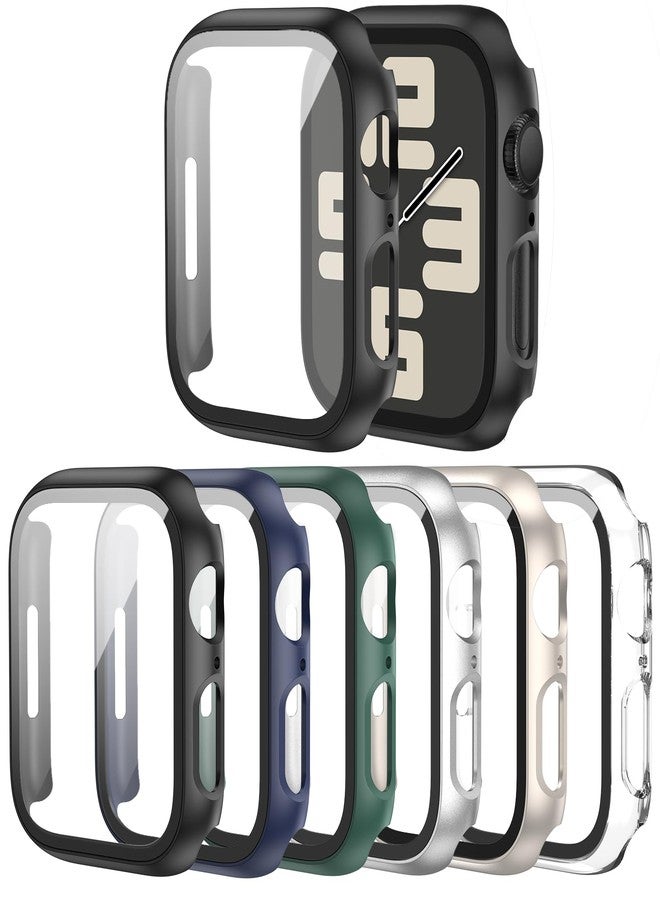Cuteey 6 Pack Case for Apple Watch SE3 SE 2 SE Series 6/5/4 44mm with Built-in Tempered Glass Screen Protector, Overall Full Protective Bumper PC Cover for iwatch SE Accessories,44mm A - Image 1
