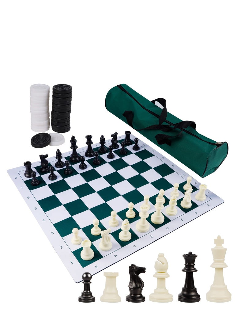 SYOSI - Portable Chess & Checkers Set, 2 in 1 Travel Board Games for Kids and Adults, Folding Roll up Chess Game Sets,Tournament Thick Mousepad Mat with Storage Bag - Image 1