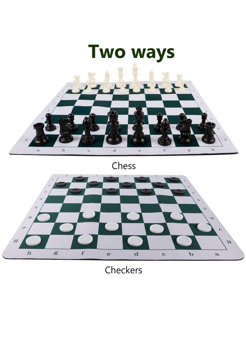 SYOSI - Portable Chess & Checkers Set, 2 in 1 Travel Board Games for Kids and Adults, Folding Roll up Chess Game Sets,Tournament Thick Mousepad Mat with Storage Bag - Image 1