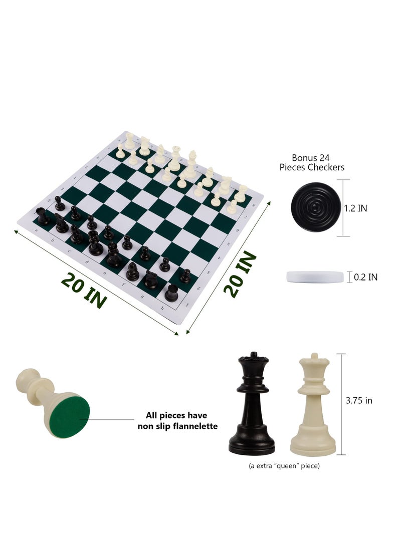 SYOSI - Portable Chess & Checkers Set, 2 in 1 Travel Board Games for Kids and Adults, Folding Roll up Chess Game Sets,Tournament Thick Mousepad Mat with Storage Bag - Image 1