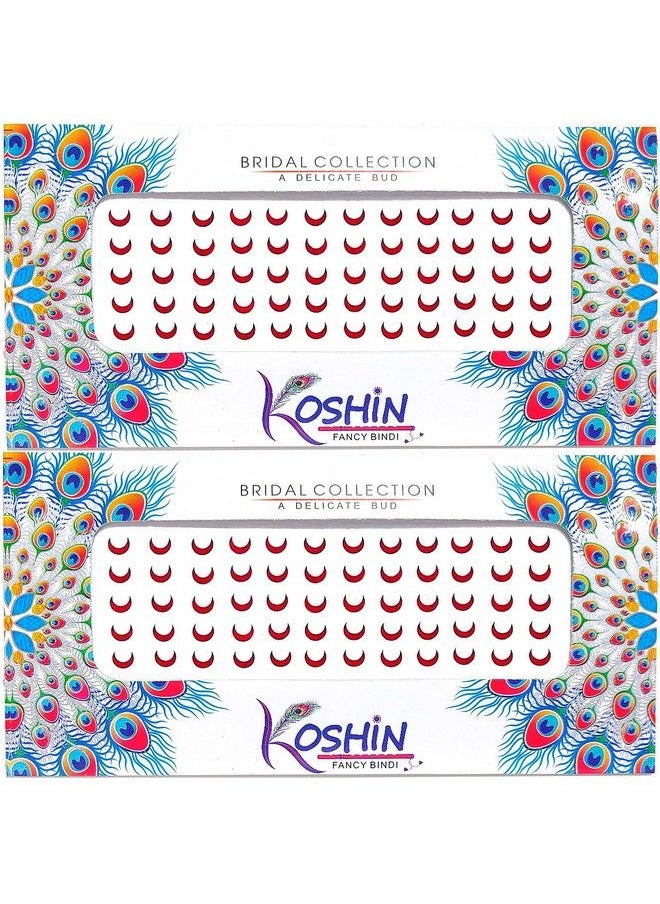 KOSHIN - Red Color Half Moon Shape With Black Outline Small Size Per Bindi Height 5Mm X Width 6Mm Forehead Bindi For Girls Women Ladies Red Chand Bindi Pack 2 - Image 1