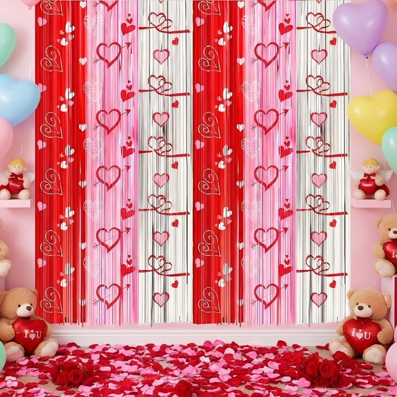 Tingjoo 3 Pcs Valentine's Day Backdrop Foil Fringe Curtains Backdrops 3.3 x 6.6 ft Red Pink Silver Tinsel Valentine Photo Backdrop Streamers Galentines Day Wedding Birthday Party Decoration - Image 1