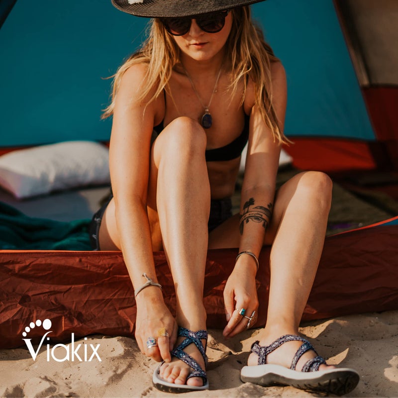 Viakix Womens Walking Sandals: Cute Stylish Comfy Athletic Sport Outdoor Hiking Sandal for Trekking Water Wide Width Beach, Blue 9 - Image 2