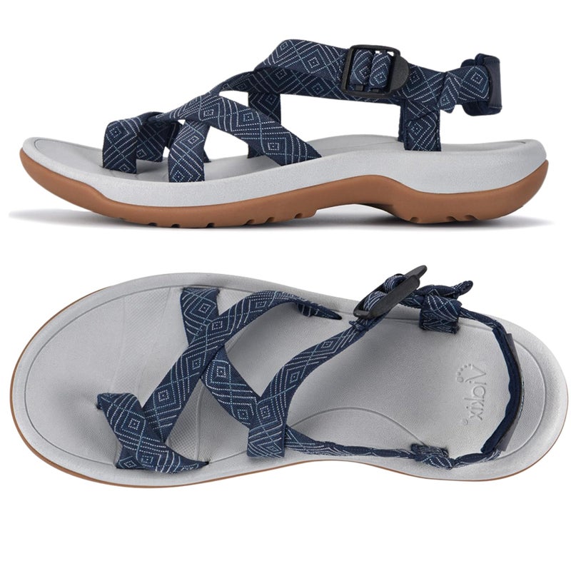 Viakix Womens Walking Sandals: Cute Stylish Comfy Athletic Sport Outdoor Hiking Sandal for Trekking Water Wide Width Beach, Blue 9 - Image 1