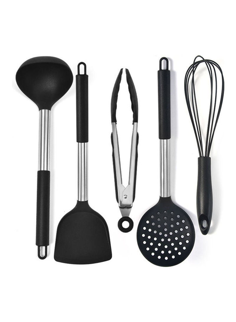 NIBEMINENT 5-Pieces Non-Stick Silicone Heat-Resistant Kitchen Utensil Set Black 30x8x10cm  - Image 1