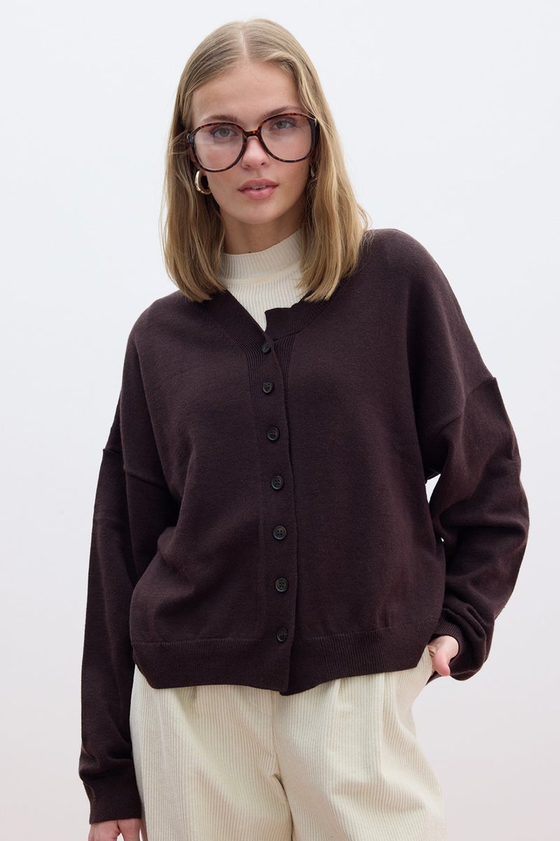 Manuka Soft Texture Oversized Knit Cardigan Brown  - Image 1