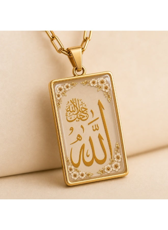 KeyAmor Gold Stainless Steel Allah Necklace for Women with Handmade Resin Rectangular Arabic Calligraphy Pendant Muslim Gift - Image 4