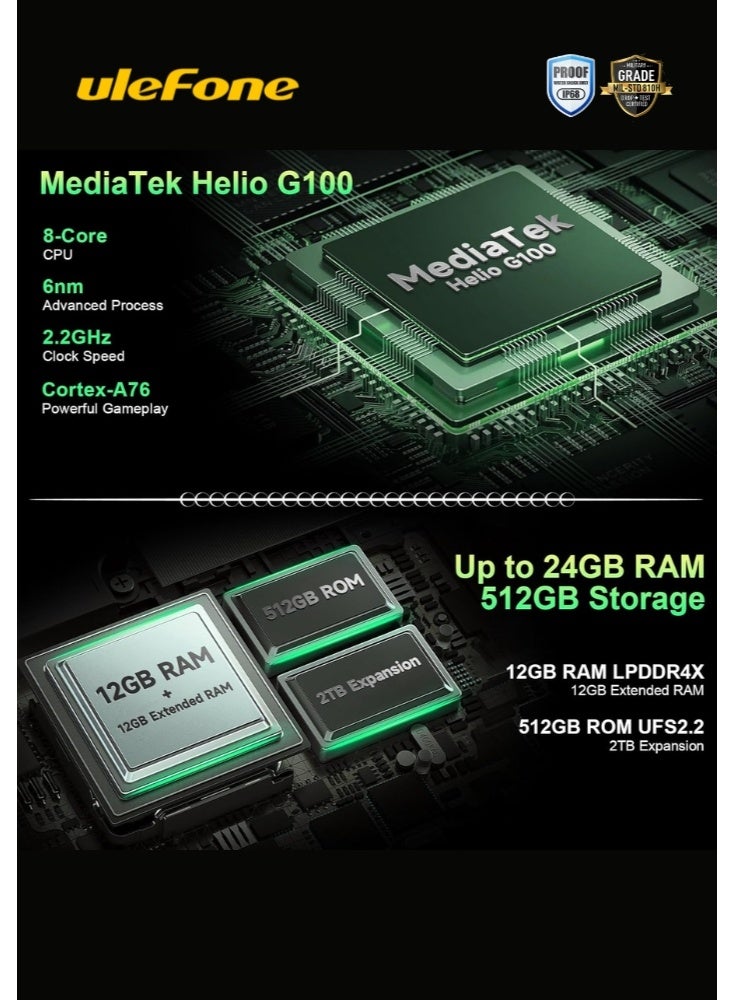 أوليفون هاتف Armor 33 فائق المتانة NFC (12+12) +512GB | شاشة FHD+ زجاج Gorilla® 5 | بطارية ضخمة 25500mAh + شحن سريع 66W | ضوء تحذيري LED متعدد الاستخدامات | رؤية ليلية بالأشعة تحت الحمراء 64MP | IP69K - IP68 - Image 4