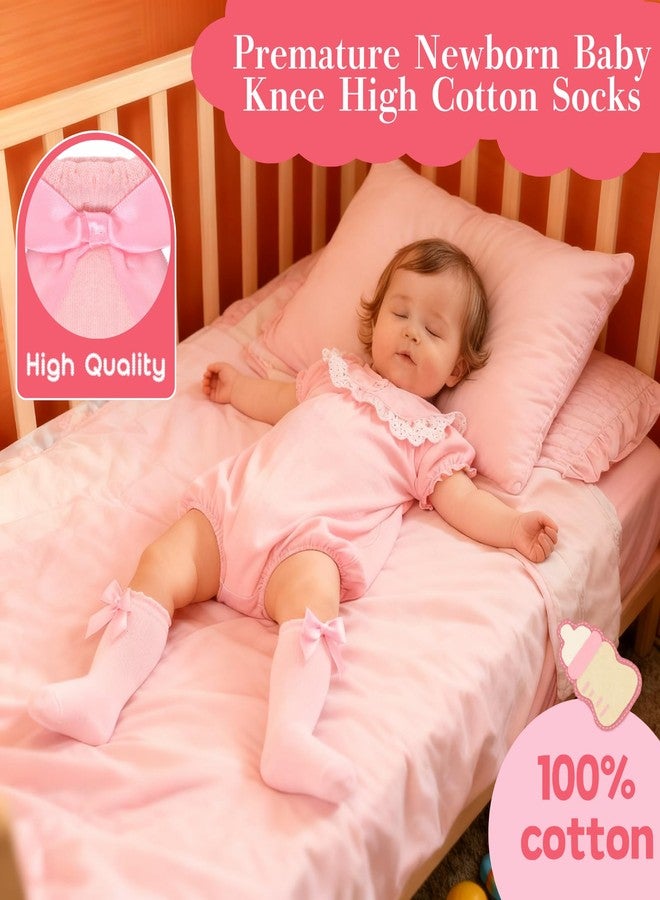 Sucrain 6 Pairs Baby Girl Knee High Socks Cotton Bow Dress Stockings Tube Ruffled Knit Socks for Newborn Infant Toddler (US, Alpha, Small, 1-12Months, black+dark green+light gray+white+pink+burgundy) - Image 5