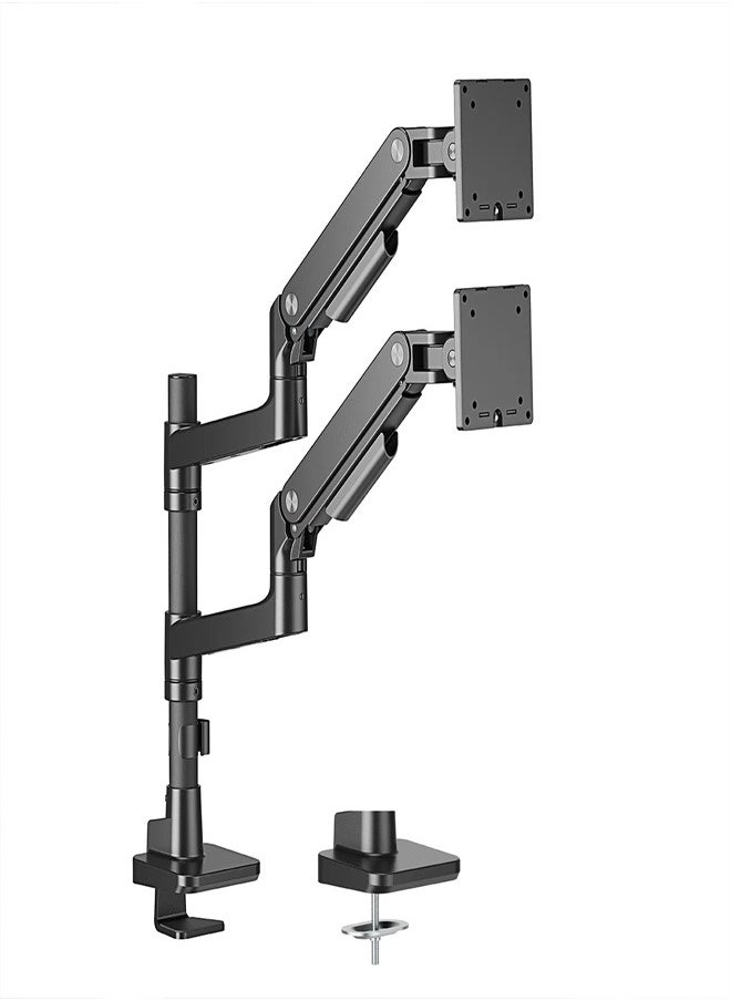 Skill Tech SH81 C024P Noteworthy Pole-Mounted Heavy-Duty Gas Spring Dual Monitor Arm for 17"-49" Screens, VESA 100x100, 20kg Load Capacity – Black  - Image 1