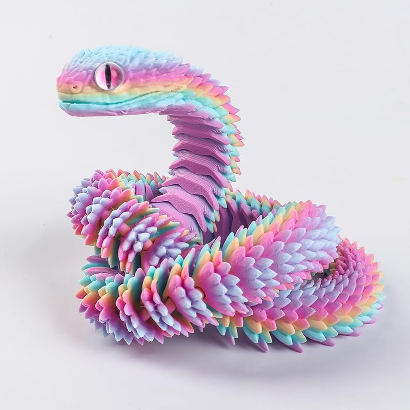 Binvin 202 Inch 3D Printed Snake Toys3D Printed Animals3D Printed Toys3D Print Articulated Viper Collectible for Home Office Executive Desk Decoration Rainbow - Image 1