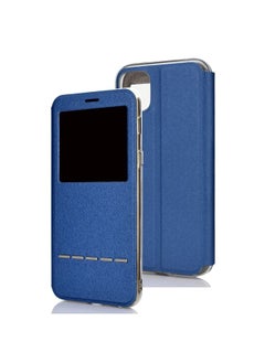 Case Cover For iPhone 11 Pro Max Matte Texture Horizontal Flip Bracket Mobile Phone Holster Window with Caller ID and Metal Button Slide To Unlock Blue