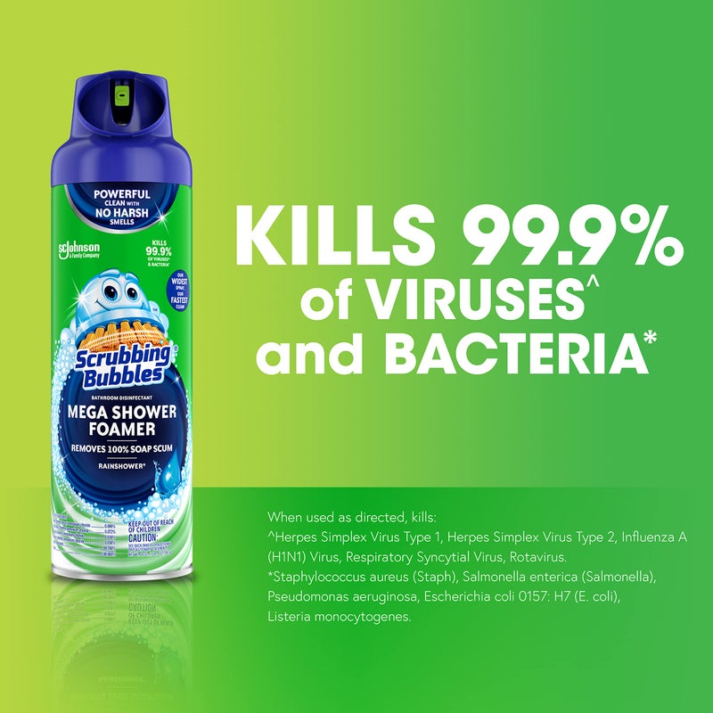 Scrubbing Bubbles Mega Bathroom and Shower Foamer Aerosol, Rainshower Scent, 20oz (Pack of 2) - Image 2