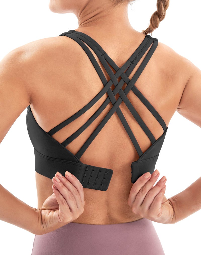 IUGA Sports Bras for Women High Support Large Bust High Impact Womens Sports Bras Strappy Padded Sports Bra Black - Image 2
