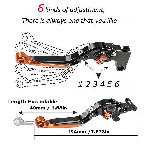 FREAXLL 790 Adv Motocycle Brake Clutch Levers Set Foldable CNC Brake Levers Extendable for 790 Adventure/R/S 2019 - Black/Orange - Image 5