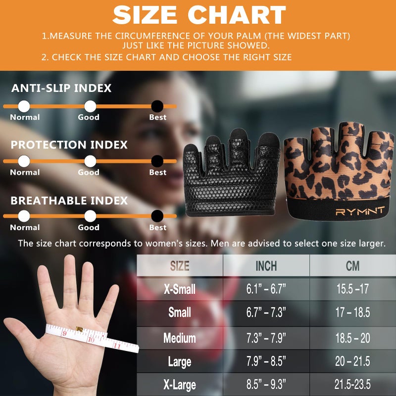 RYMNT Minimal Workout Gloves,Short Micro Weight Lifting Gloves Grip Pads with Full Palm Protection & Extra Grip for Men Women Weightlifting,Gym,Cross Training,Powerlifting,WODs.Leopard-Medium - Image 2