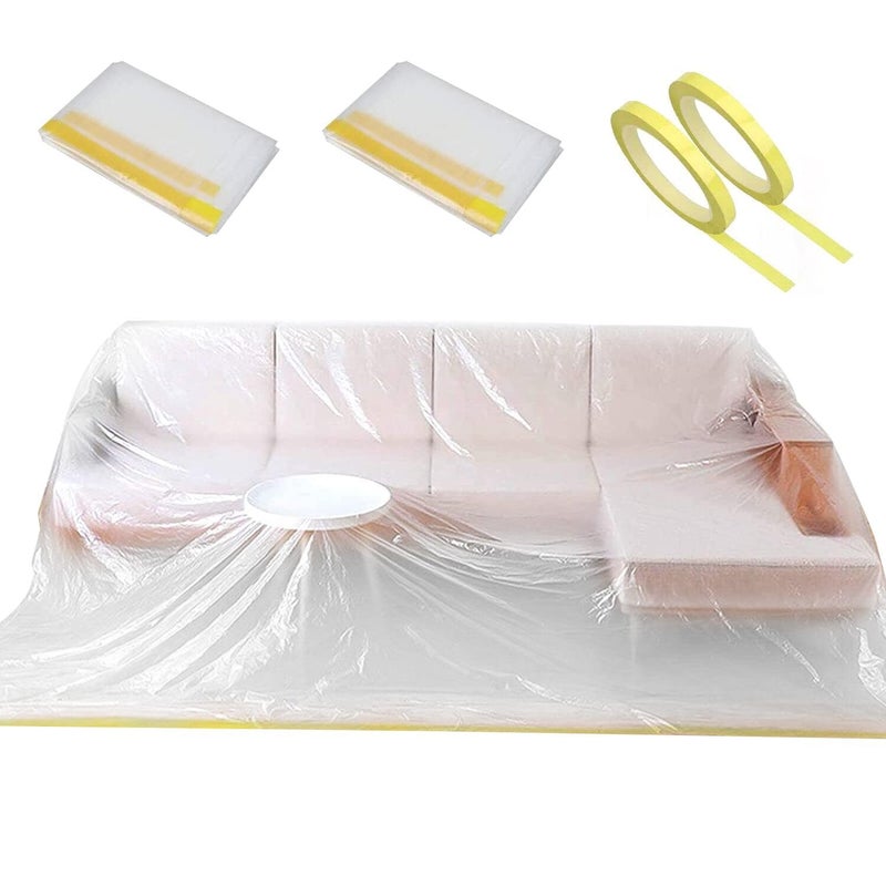 QEES QEES 2 Pack 14612ft Plastic Couch CoverFurniture CoversSectional Couch CoversExtra Large Plastic Cover for Sectional Sofa l ShapeChair Bed Furniture Sofa Covers for Storage Moving Supplies 