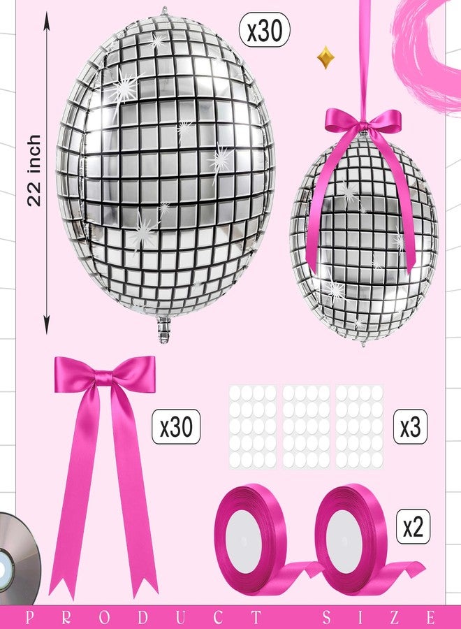 Jenaai 30 Set Christmas Round Foil Balloons Bulk 22 Inch 4d Metallic Giant Balloons Set with Satin Bows Ribbon for Ceiling Holiday Ornaments New Year Birthday Wedding Party Decoration (Disco) - Image 2
