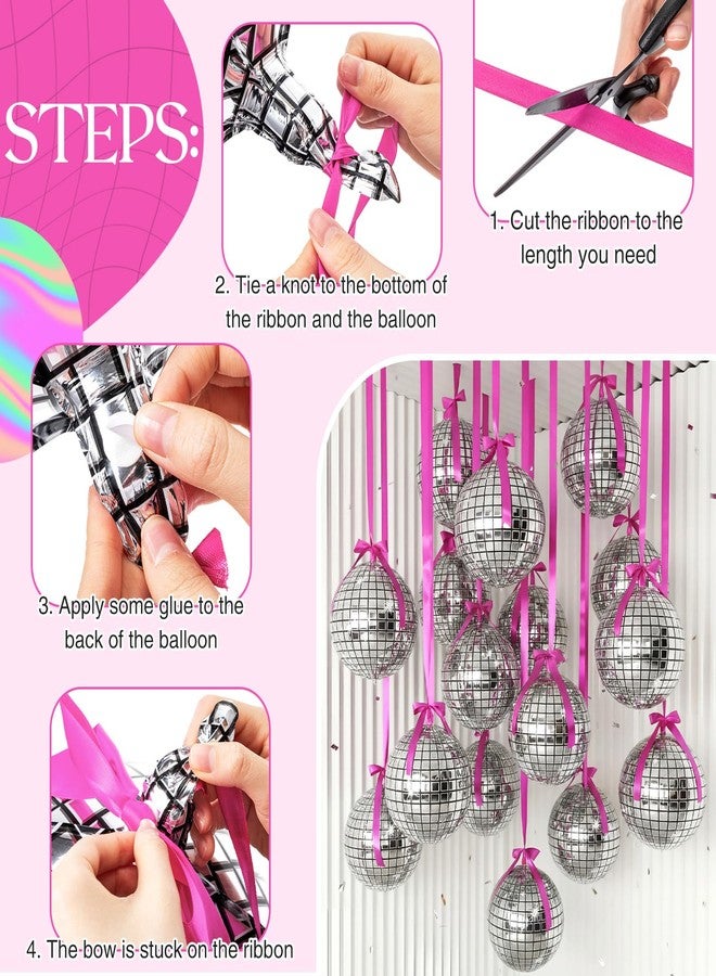 Jenaai 30 Set Christmas Round Foil Balloons Bulk 22 Inch 4d Metallic Giant Balloons Set with Satin Bows Ribbon for Ceiling Holiday Ornaments New Year Birthday Wedding Party Decoration (Disco) - Image 4