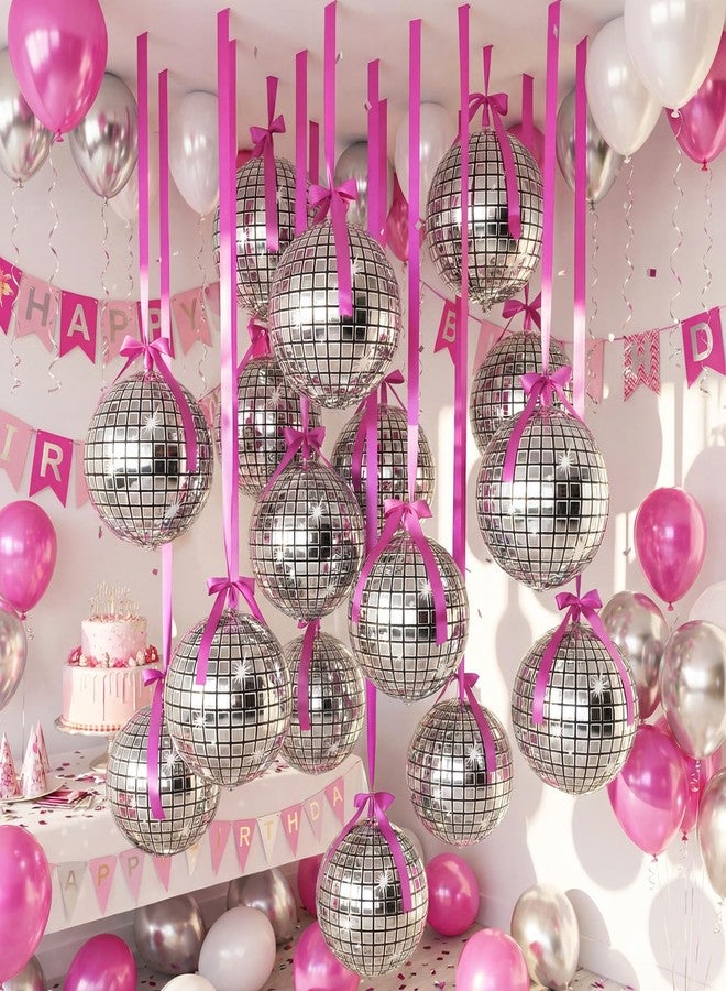 Jenaai 30 Set Christmas Round Foil Balloons Bulk 22 Inch 4d Metallic Giant Balloons Set with Satin Bows Ribbon for Ceiling Holiday Ornaments New Year Birthday Wedding Party Decoration (Disco) - Image 5