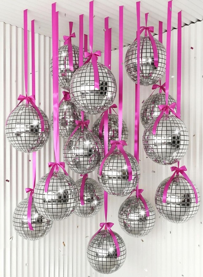 Jenaai 30 Set Christmas Round Foil Balloons Bulk 22 Inch 4d Metallic Giant Balloons Set with Satin Bows Ribbon for Ceiling Holiday Ornaments New Year Birthday Wedding Party Decoration (Disco) - Image 1