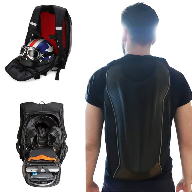 Generic JFG RACING Motorcycle Hardshell Backpack,Carbon Fiber Motorbike Rucksack Storage Bag Large Capacity,Waterproof Laptop Backpack Luggage Bag for Travelling Camping Cycling Storage  - Image 1