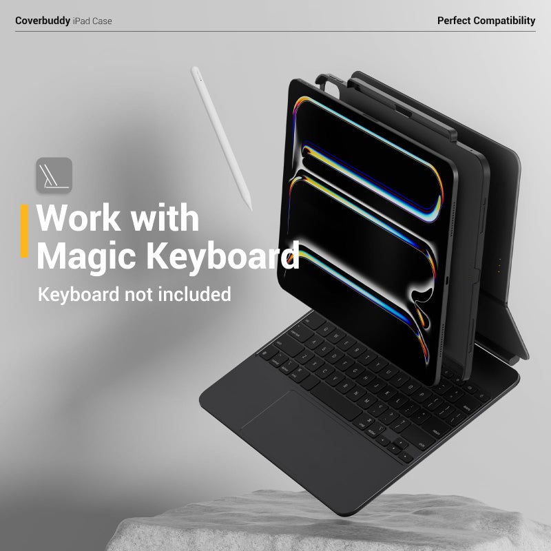 MAGEASY CoverBuddy Magic Keyboard Compatible Case for iPad Pro 11â€ (M5 2025 / M4 2024, 6th/5th Gen) iPad Case fits Magic Keyboard for 11 inch iPad Pro with Built-in Pencil Holder (Leather Black 5.05) - Image 3