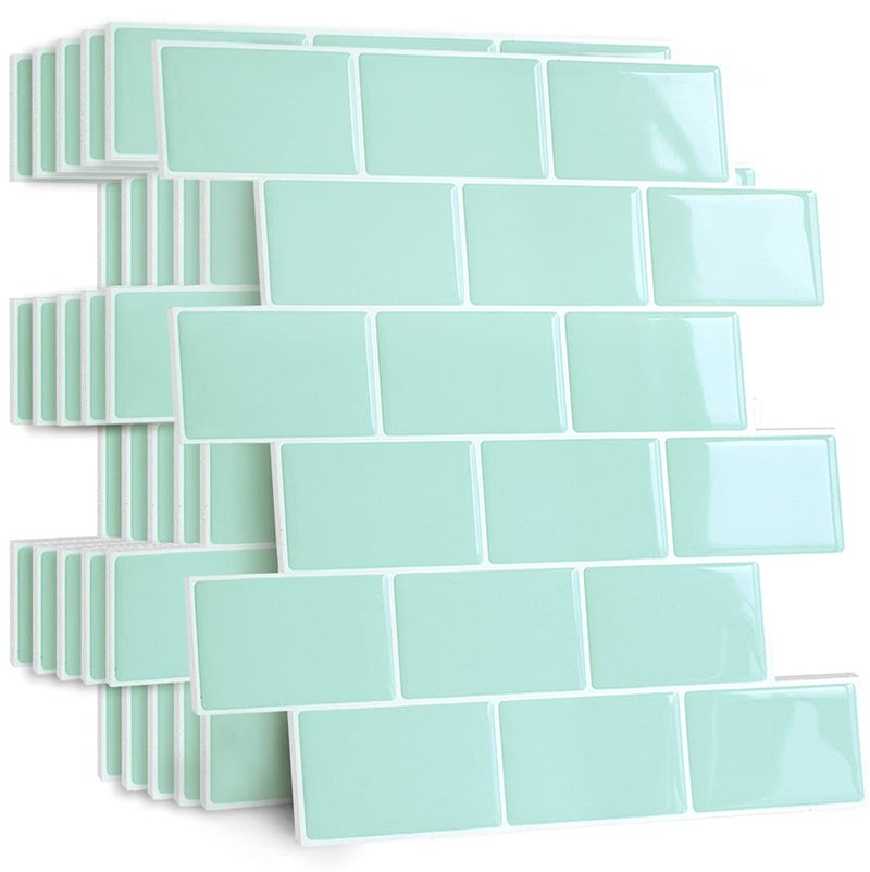 Yoillione Upgrade Thicker Peel and Stick Wall Tiles Backsplash for Kitchen and Bathroom Metro Subway Tiles Self Adhesive Tile Stickers 3D Stick on Splashback Green 10 Sheets