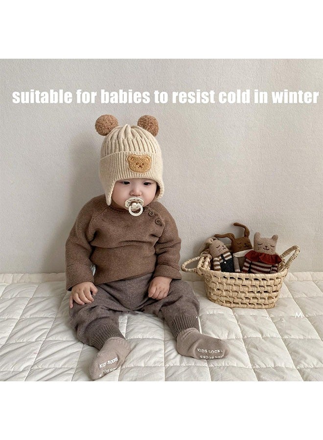 Baby Winter Beanie Hat, Baby Beanie Cap with Warm Earflaps,Toddler Infant Knitted Warm Winter Soft Cute Cap For Unisex Baby Boys And Girls - Image 3