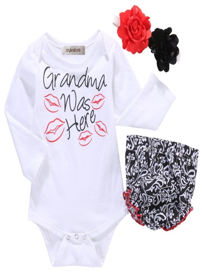 stylesilove Baby Girls Grandma was Here Cotton Romper with Shorts and Headband 3pcs Outfit (White - Long Sleeve, 3 Months) - Image 1