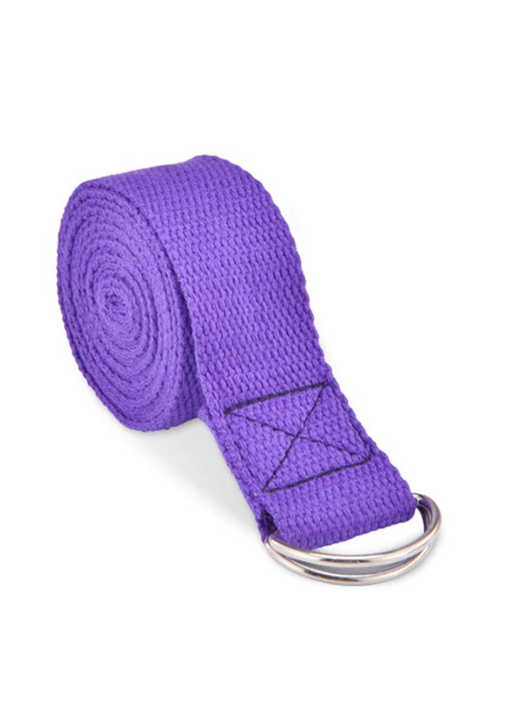 Yoga Stretch Strap for Pilates, 180cm Cotton Fitness Belt with Metal D-Ring Buckle for Flexibility and Leg Workouts, Purple - Image 1
