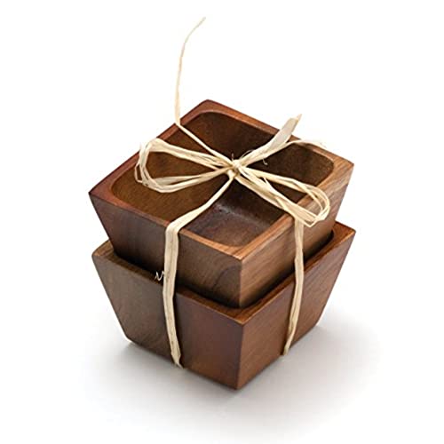 Lipper International Acacia Wood Small Square Bowls | For Condiments | Hand Wash Only | Brown | Set of 2 - Image 3