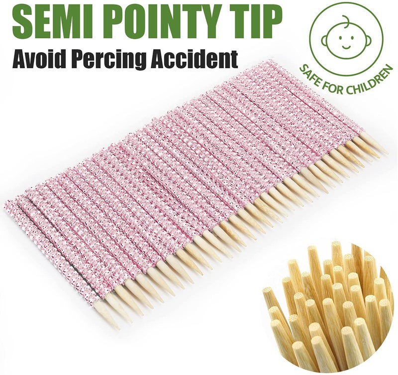 MGWOTH 32 PCS Bling Candy Apple Bamboo Sticks,Caramel Apple Wooden Pointed Skewers with Rhinestones Diamond Mesh Wrap,Fruit Treats Pop Dec Bar for Dessert Table Tea Party Birthday Wedding Christmas (Pink) - Image 2