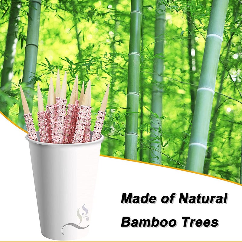 MGWOTH 32 PCS Bling Candy Apple Bamboo Sticks,Caramel Apple Wooden Pointed Skewers with Rhinestones Diamond Mesh Wrap,Fruit Treats Pop Dec Bar for Dessert Table Tea Party Birthday Wedding Christmas (Pink) - Image 3