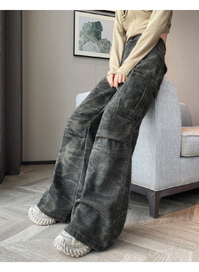Hstyle Camouflage American Retro Streetwear Cargo Pants - Sweet & Cool Casual Straight Leg High Waist Women's Jeans - Image 1