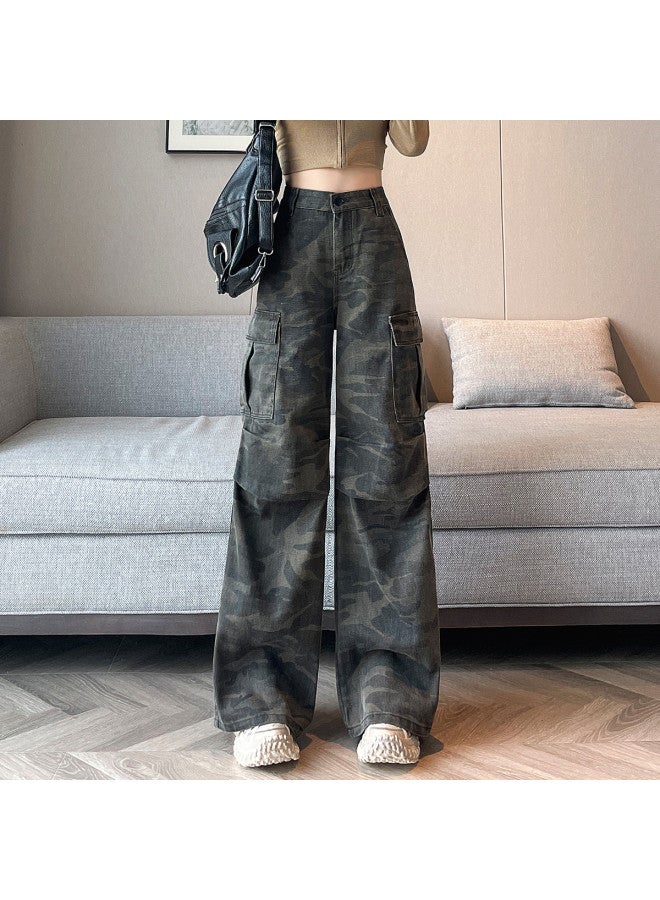 Hstyle Camouflage American Retro Streetwear Cargo Pants - Sweet & Cool Casual Straight Leg High Waist Women's Jeans - Image 3