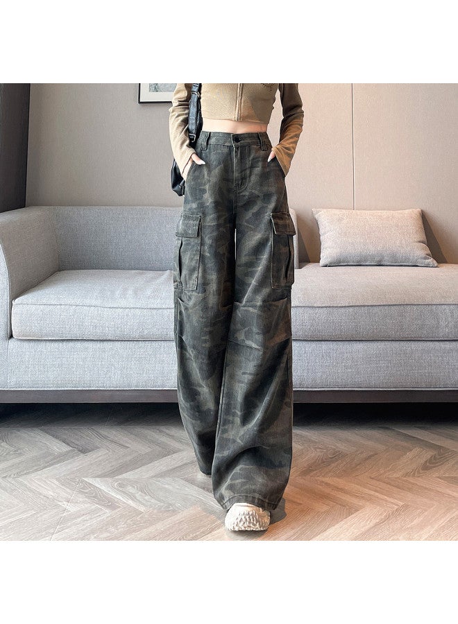 Hstyle Camouflage American Retro Streetwear Cargo Pants - Sweet & Cool Casual Straight Leg High Waist Women's Jeans - Image 4