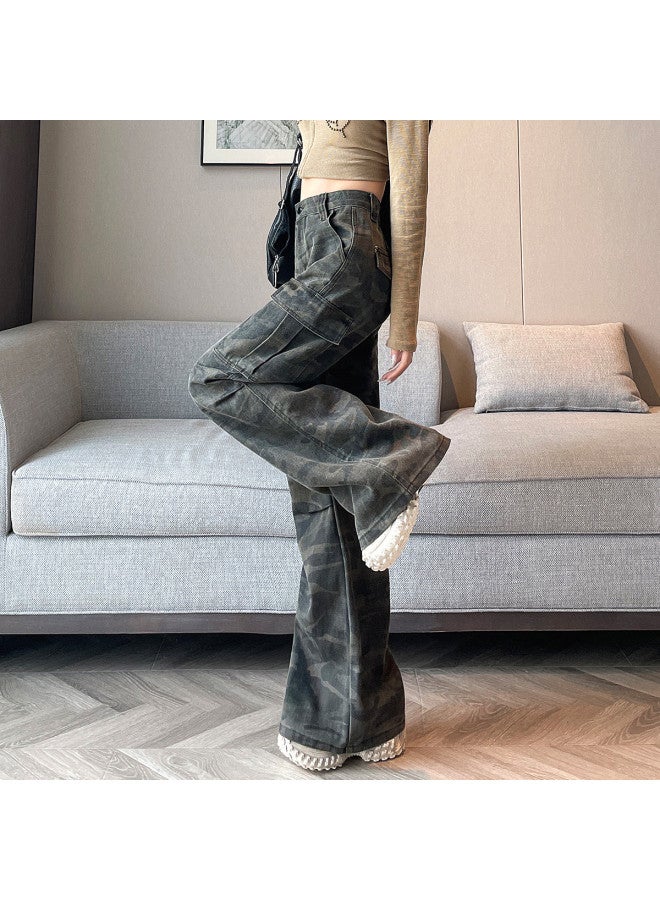 Hstyle Camouflage American Retro Streetwear Cargo Pants - Sweet & Cool Casual Straight Leg High Waist Women's Jeans - Image 5