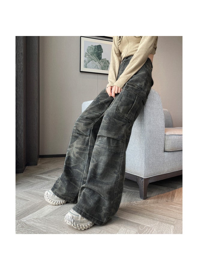 Hstyle Camouflage American Retro Streetwear Cargo Pants - Sweet & Cool Casual Straight Leg High Waist Women's Jeans - Image 2